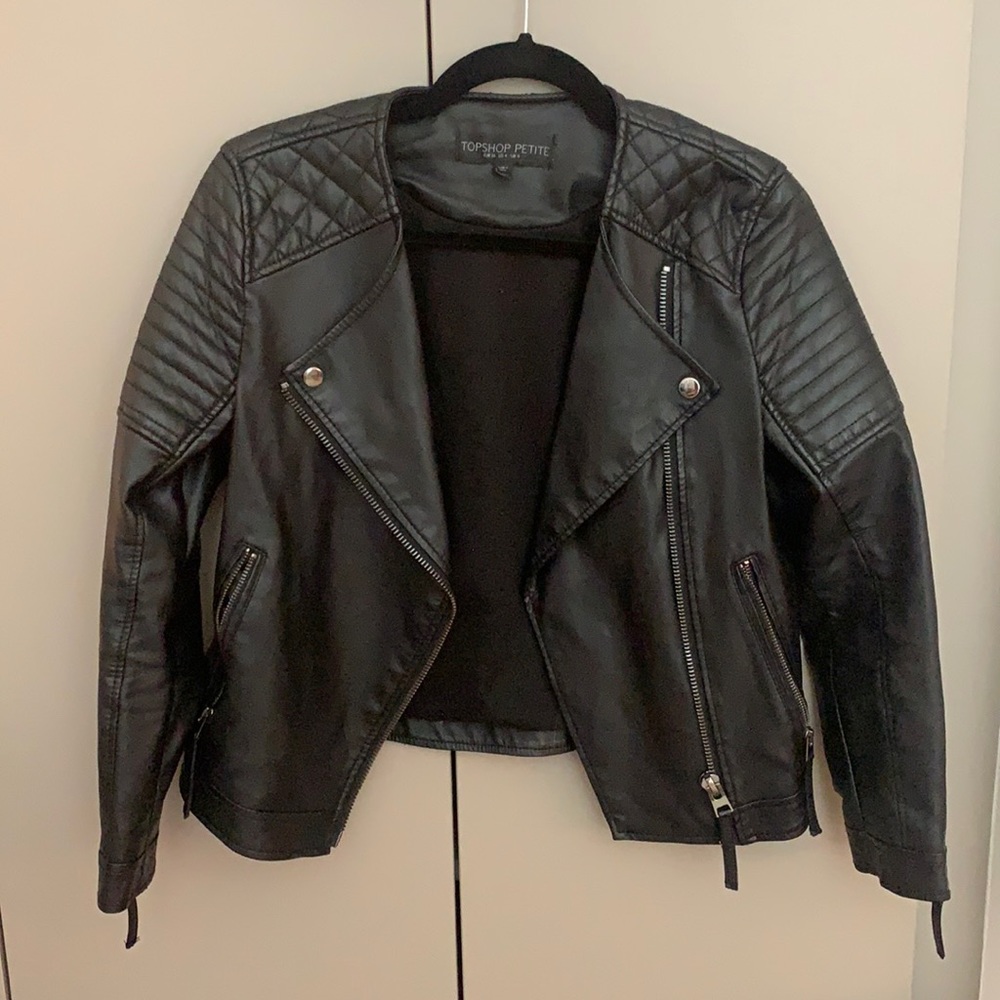 TOPSHOP PETITE LEATHER MOTO JACKET